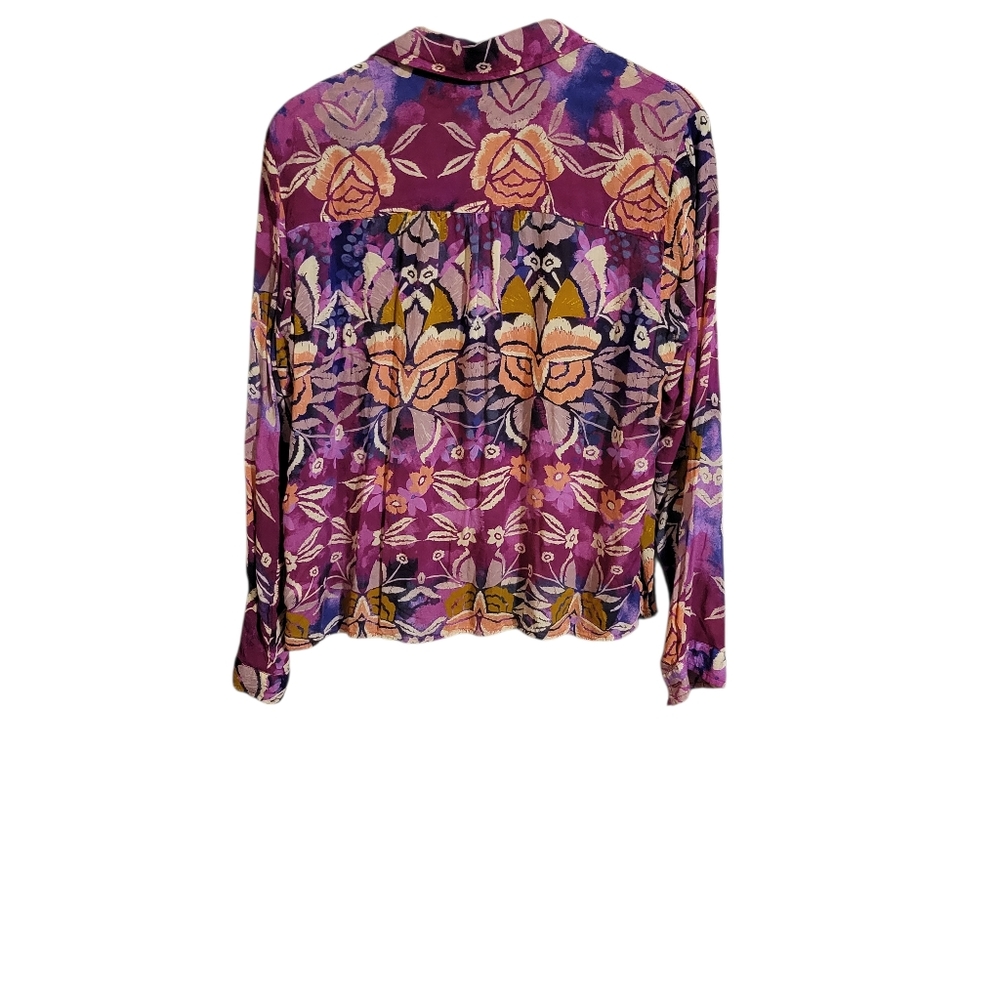 Pilcro Floral Button-Down Shirt in Purple, Pink, Orange - Picture 5 of 7